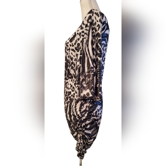 Body Central One-Shoulder Zebra Cheetah Print Ruched Bodycon Mini Dress Size M - Picture 2 of 7